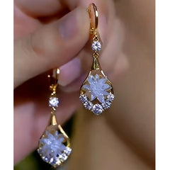 14K Gold-Plated Elegant Zircon Ice-Flower Earrings - elegant gold flower earrings