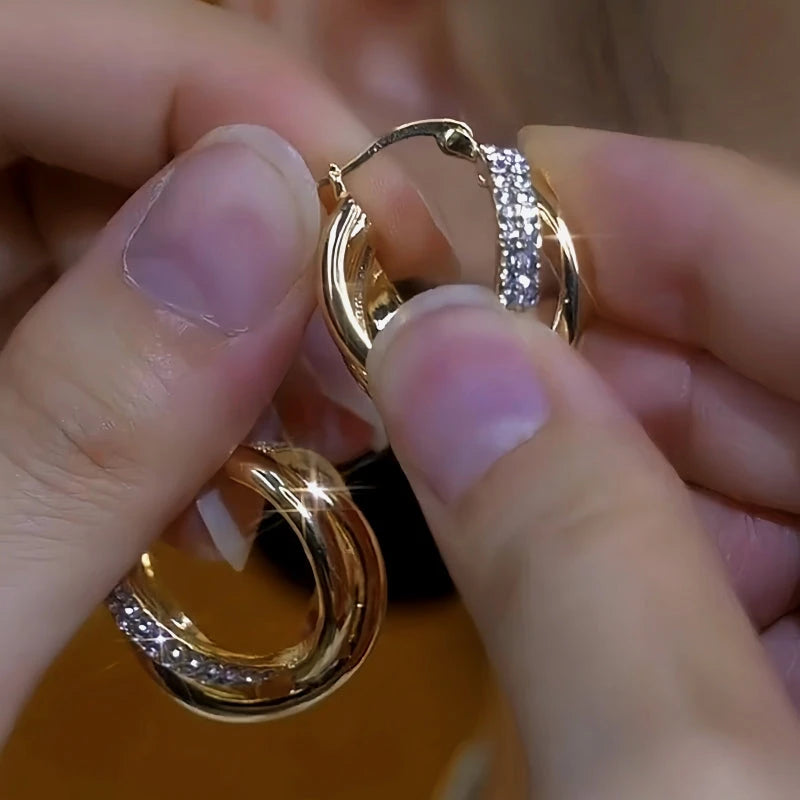 14K Gold-Plated Elegant Zircon Irregular Earrings - elegant gold drop earrings