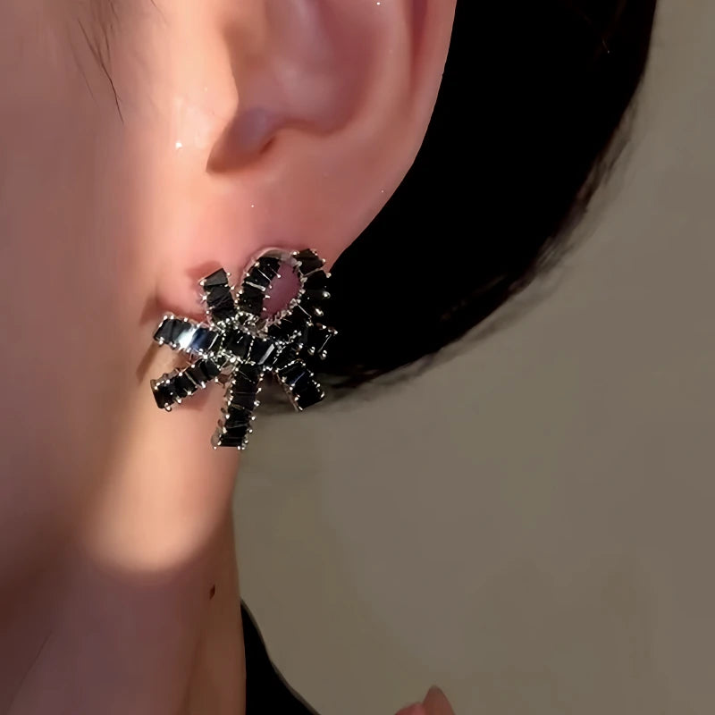 14K Gold-Plated Elegant Zircon Knotted Flower Earrings - elegant black flower earrings