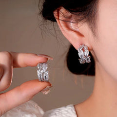 14K Gold-Plated Elegant Zircon Leaf C-Shaped Earrings - elegant silver leaf earrings