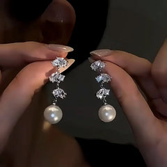 14K Gold-Plated Elegant Zircon Leaf Pearl Earrings - elegant gold pearl earrings