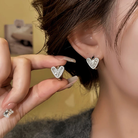 14K Gold-Plated Elegant Zircon Little Heart Hoop Earrings - elegant gold hoop earrings