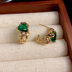 Angled view of the 14K Gold-Plated Elegant Zircon Love Heart Earrings