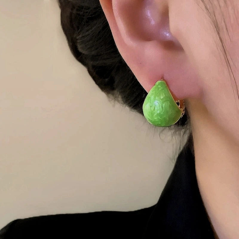 14K Gold-Plated Elegant Zircon Oil Drop Double-Sided Earrings - elegant green drop earrings