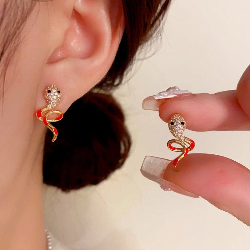 14K Gold-Plated Elegant Zircon Oil Drop Snake Earrings - elegant gold snake earrings