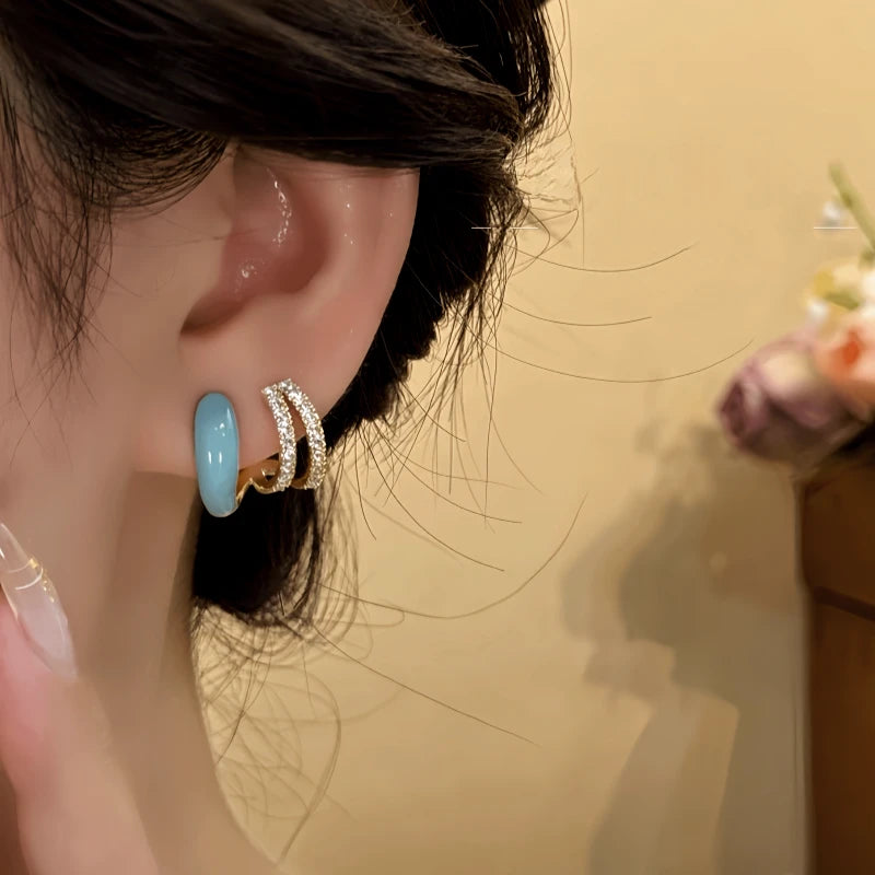 14K Gold-Plated Elegant Zircon Oil Drop Stud Earrings - elegant blue stud earrings