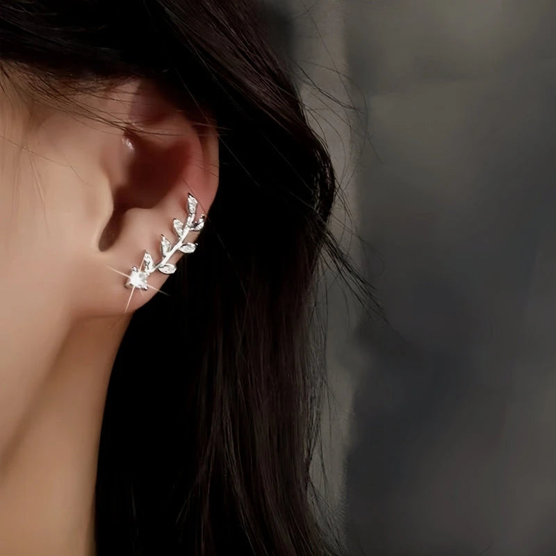 14K Gold-Plated Elegant Zircon Olive Leaf Crawler Earrings - elegant silver crawler earrings