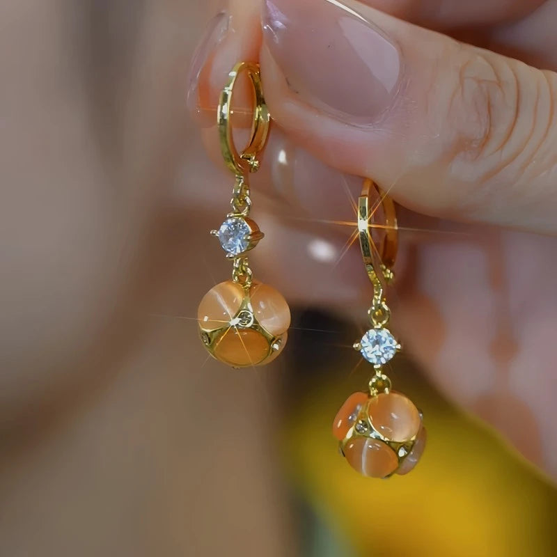 14K Gold-Plated Elegant Zircon Orange Ball Earrings - elegant gold drop earrings