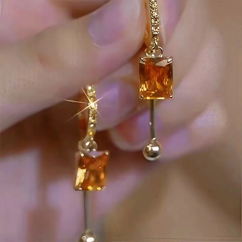 14K Gold-Plated Elegant Zircon Orange Diamond Earrings - elegant gold drop earrings