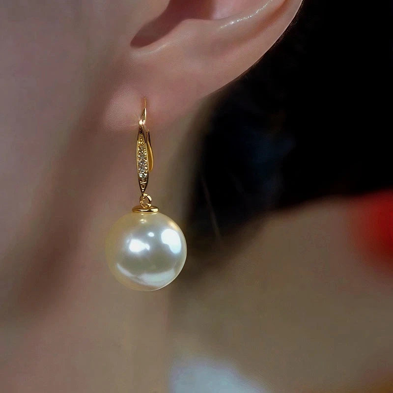 14K Gold-Plated Elegant Zircon Pearl Ear Hooks - elegant gold pearl earrings