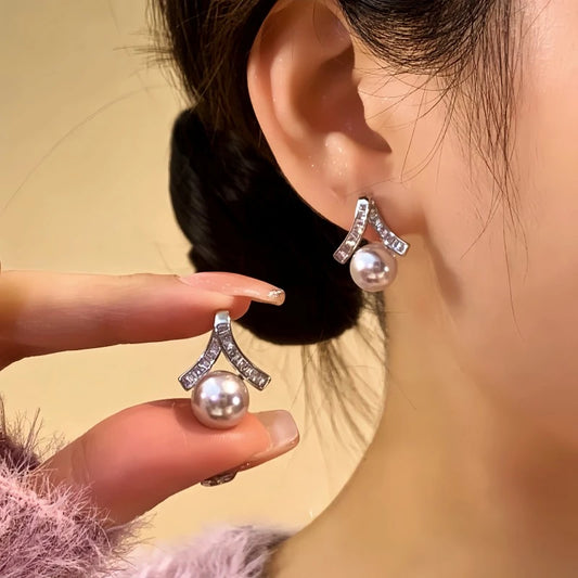 14K Gold-Plated Elegant Zircon Pearl Earrings - elegant silver pearl earrings