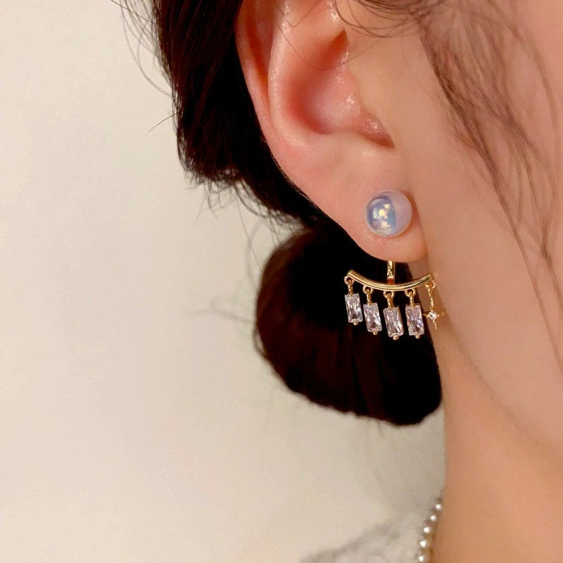 14K Gold-Plated Elegant Zircon Pearl Jacket Earrings - elegant gold jacket earrings