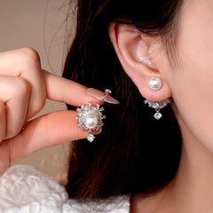 14K Gold-Plated Elegant Zircon Pearl Jacket Earrings - elegant silver jacket earrings