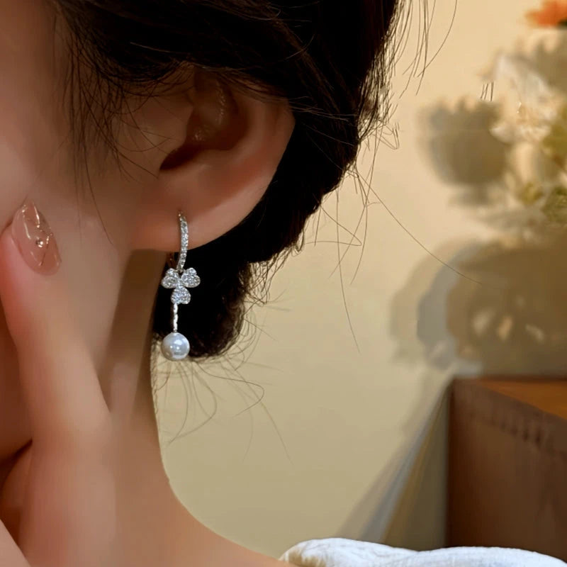 14K Gold-Plated Elegant Zircon Petal Flower Bead Earrings - elegant Flower Bead Earrings