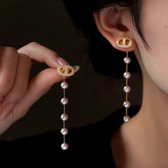 14K Gold-Plated Elegant Zircon Pig Nose Pearl Earrings - elegant Pig Nose Pearl Earrings