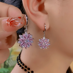 14K Gold-Plated Elegant Zircon Purple Crystal Flower Earrings - elegant Crystal Flower Earrings