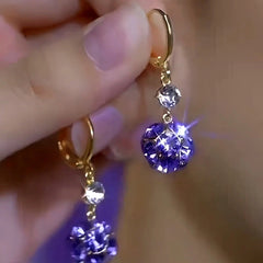 14K Gold-Plated Elegant Zircon Purple Diamond Ball Earrings - elegant Diamond Ball Earrings