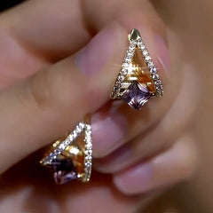 14K Gold-Plated Elegant Zircon Purple Diamond Earrings - elegant Purple Diamond Earrings