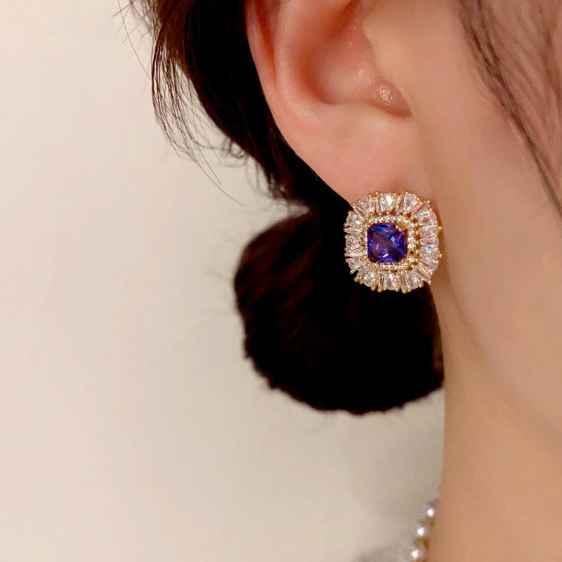 14K Gold-Plated Elegant Zircon Purple Diamond Stud Earrings - elegant Purple Stud Earrings