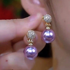14K Gold-Plated Elegant Zircon Purple Pearl Earrings - elegant Purple Pearl Earrings