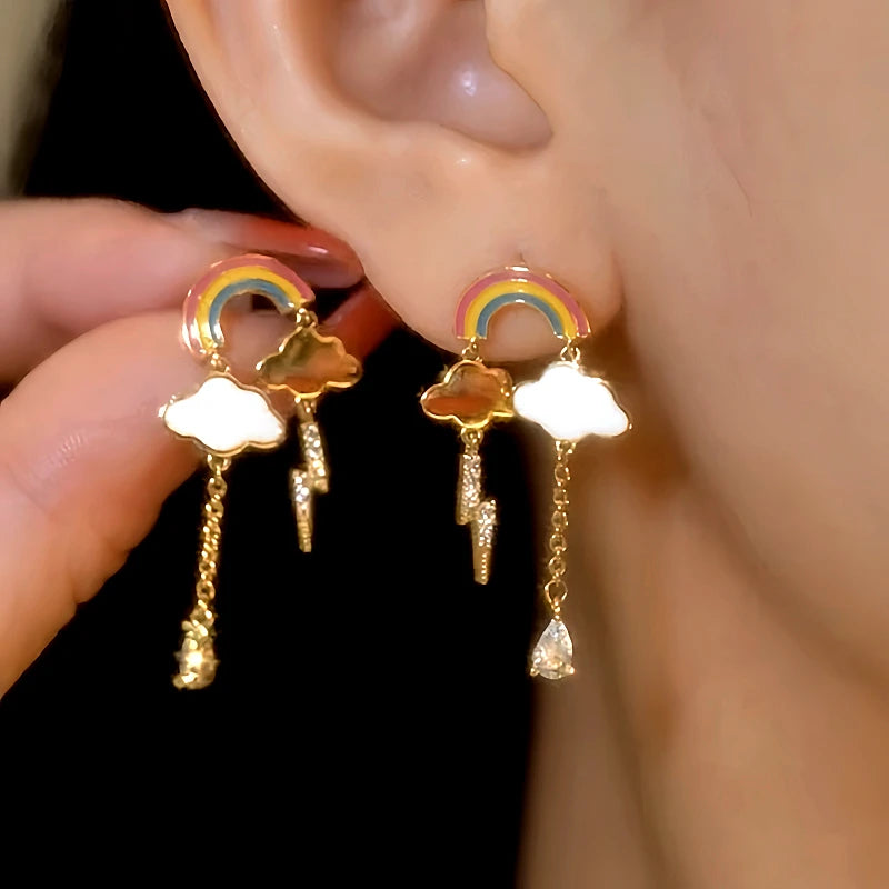 14K Gold-Plated Elegant Zircon Rainbow Cloud Earrings - elegant Rainbow Cloud Earrings