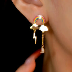 Close-up detail of the sparkling zircons and plating on the Rainbow Cloud Earrings