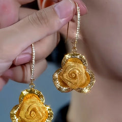 14K Gold-Plated Elegant Zircon Rose Ear Buckle Earrings - elegant Rose Ear Buckle Earrings