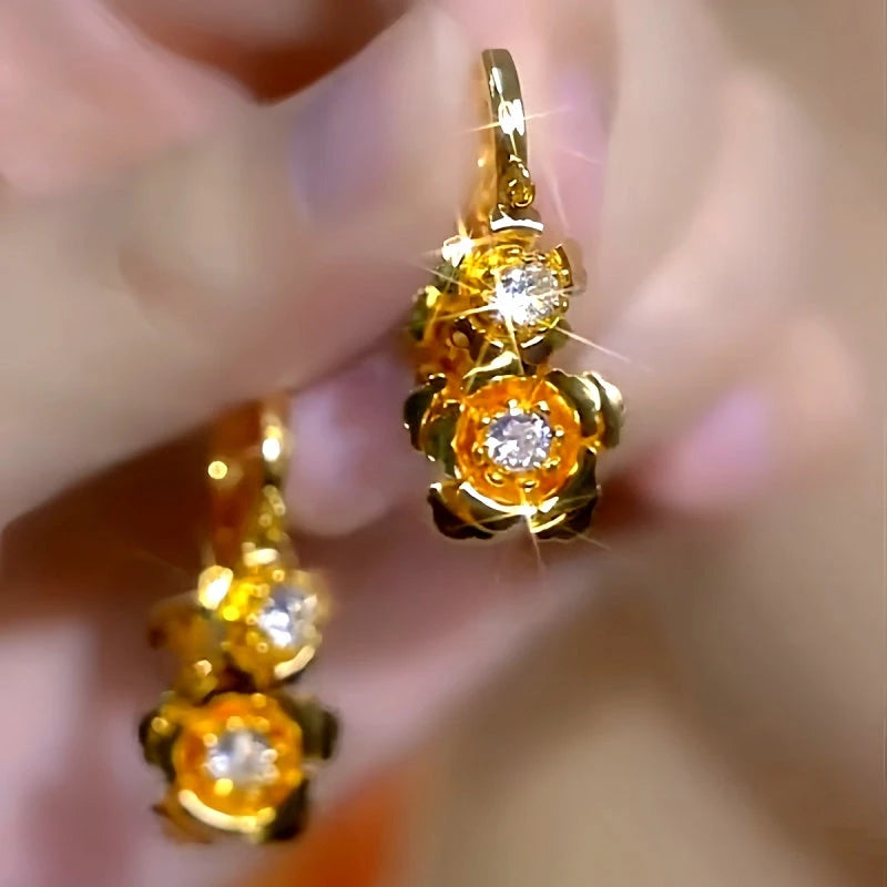 14K Gold-Plated Elegant Zircon Rose Lady Tassel Earrings - elegant Lady Tassel Earrings