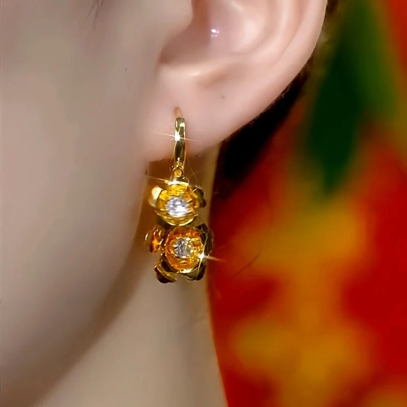 Close-up detail of the sparkling zircons and plating on the Lady Tassel Earrings