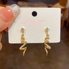 Angled view of the 14K Gold-Plated Elegant Zircon Snake-Shaped Spiral Earrings