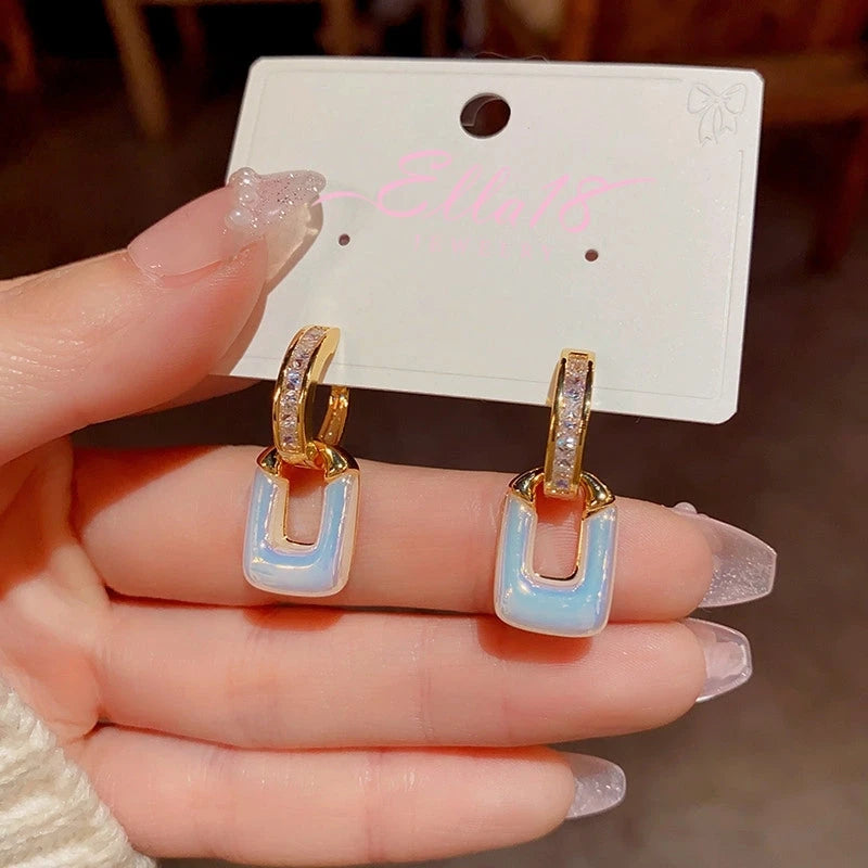 Angled view of the 14K Gold-Plated Elegant Zircon Square Earrings