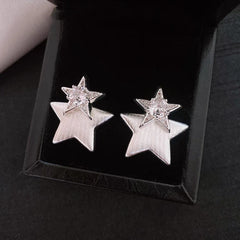 Angled view of the 14K Gold-Plated Elegant Zircon Star Earrings