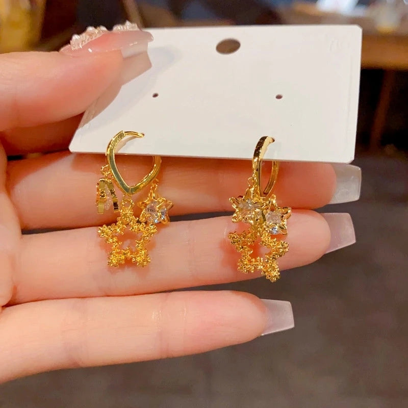 14K Gold-Plated Elegant Zircon Star Tassel Earrings - elegant Star Tassel Earrings