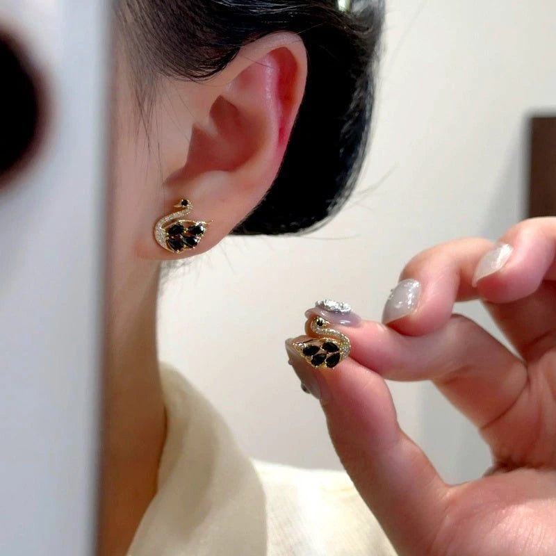 14K Gold-Plated Elegant Zircon Swan Stud Earrings - elegant Swan Stud Earrings