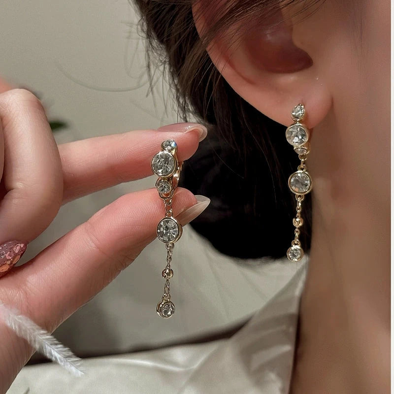 14K Gold-Plated Elegant Zircon Tassel Earrings - elegant Bow Tassel Earrings