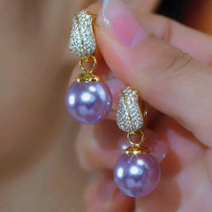 14K Gold-Plated Elegant Zircon Tulip Flower Pearl Earrings - elegant Tulip Pearl Earrings