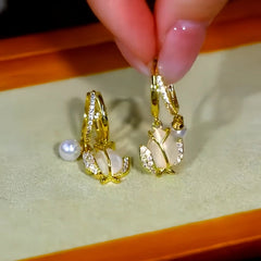 14K Gold-Plated Elegant Zircon Tulip Pearl Earrings - elegant Tulip Pearl Earrings