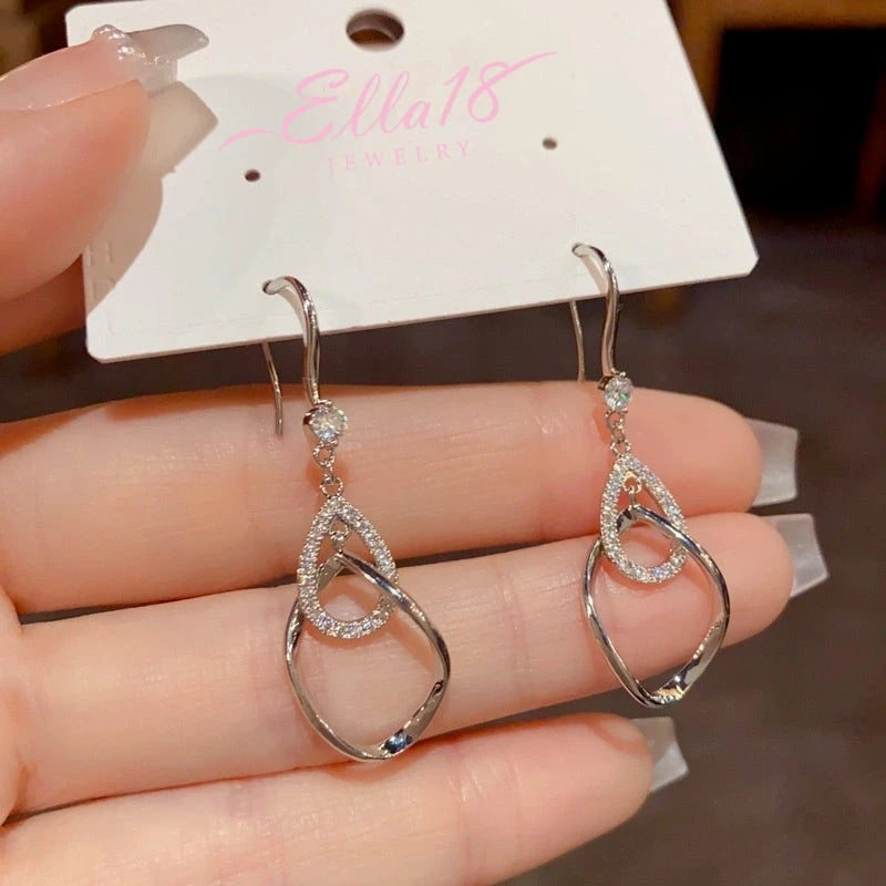 Angled view of the 14K Gold-Plated Elegant Zircon Water Drop Ear Hooks