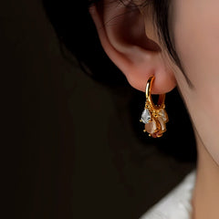 Angled view of the 14K Gold-Plated Elegant Zircon Water Drop Earrings