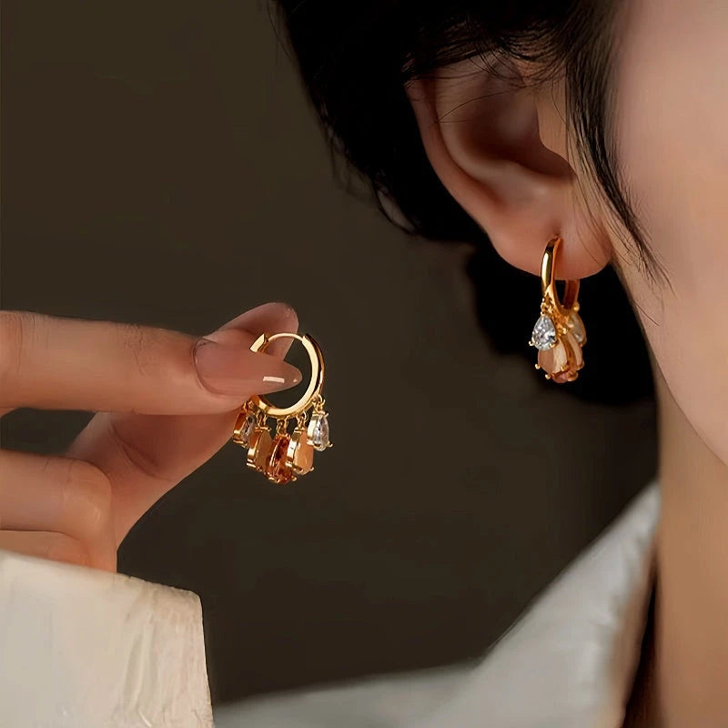 14K Gold-Plated Elegant Zircon Water Drop Earrings - elegant Zircon Water Drop Earrings
