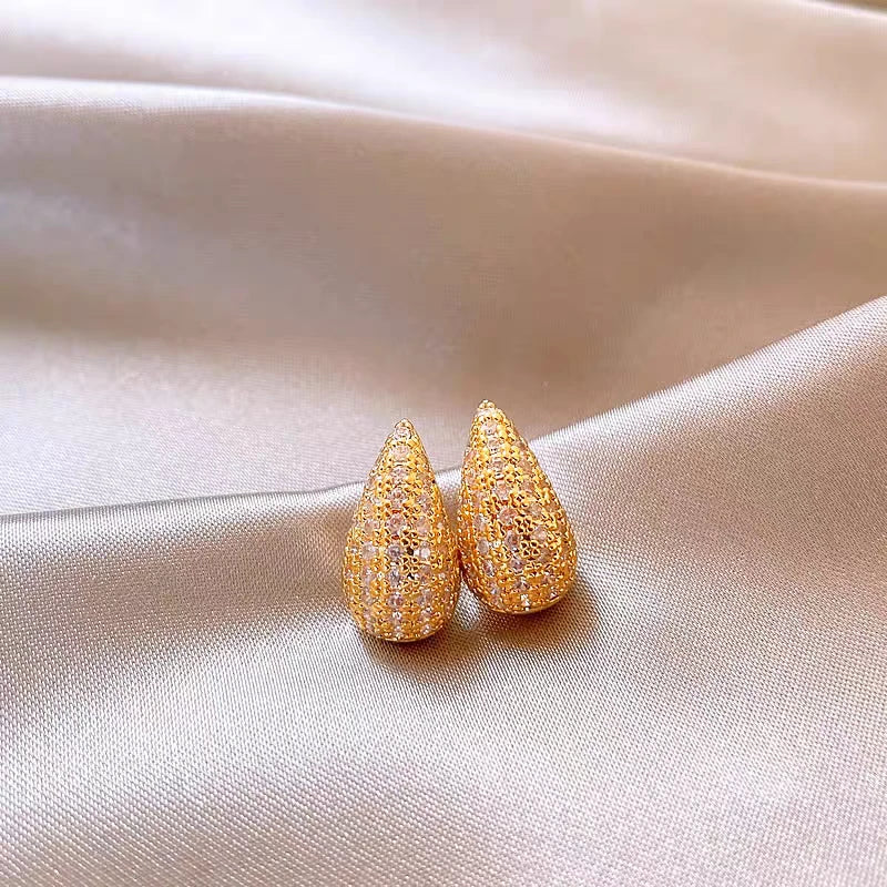 Angled view of the 14K Gold-Plated Elegant Zircon Water Drop Earrings
