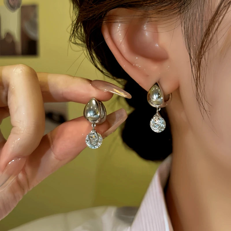 14K Gold-Plated Elegant Zircon Water Drop Earrings - elegant Water Drop Earrings
