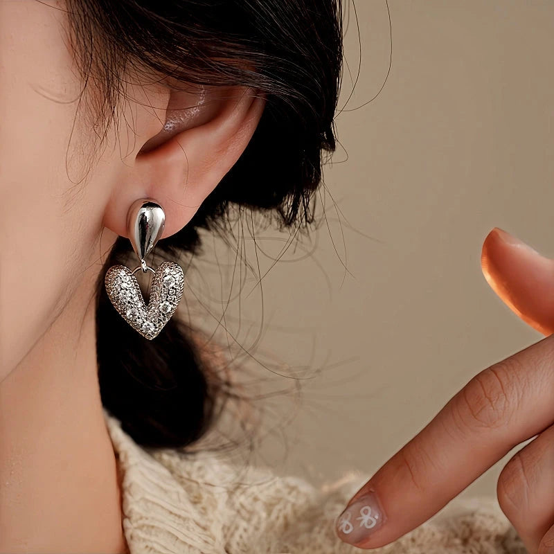 14K Gold-Plated Elegant Zircon Water Drop Heart Earrings - elegant Heart Drop Earrings