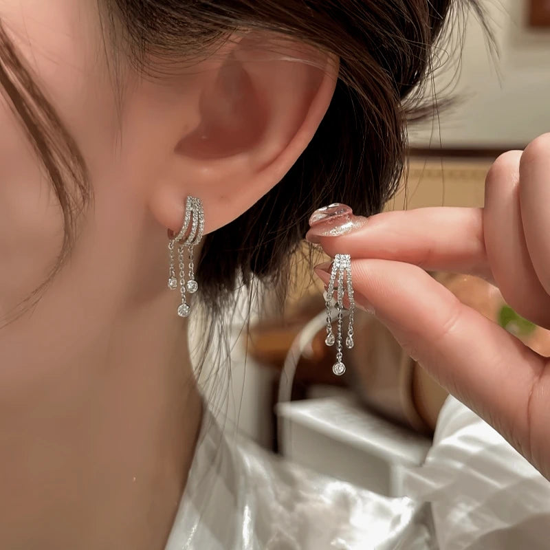 14K Gold-Plated Elegant Zircon Water Drop Tassel Earrings - elegant Teardrop Tassel Earrings