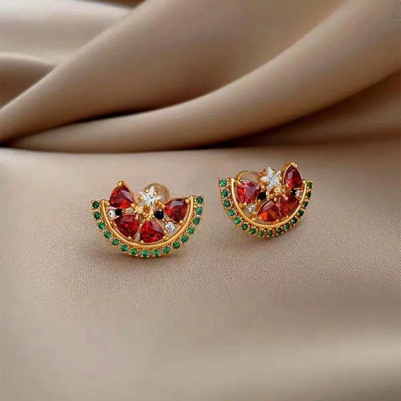14K Gold-Plated Elegant Zircon Watermelon Stud Earrings - elegant Watermelon Stud Earrings