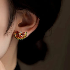 Close-up detail of the sparkling zircons and plating on the Watermelon Stud Earrings