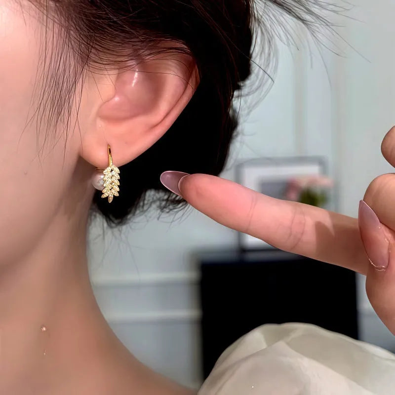 14K Gold-Plated Elegant Zircon Wheat Bead Jacket Earrings - elegant Wheat Jacket Earrings