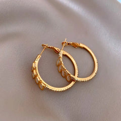 Angled view of the 14K Gold-Plated Elegant Zircon Wheat Hoop Earrings