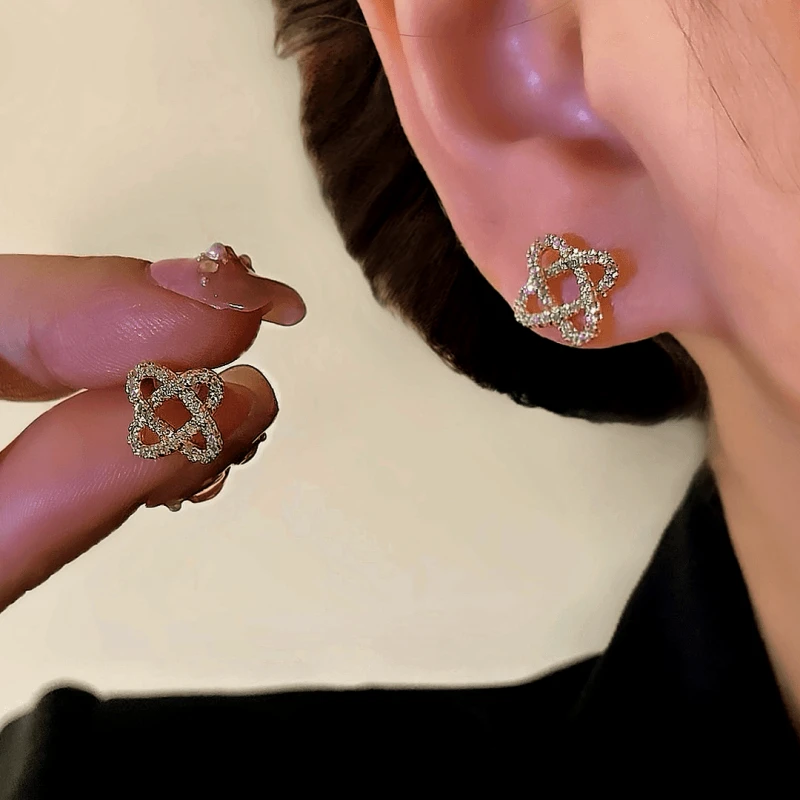 14K Gold-Plated Elegant Zircon Winding Stud Earrings - elegant Winding Stud Earrings