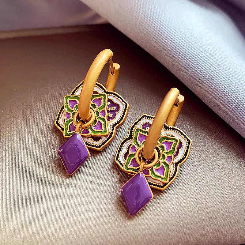 14K Gold-Plated Enamel Purple Drip Earrings - elegant Purple Drip Earrings